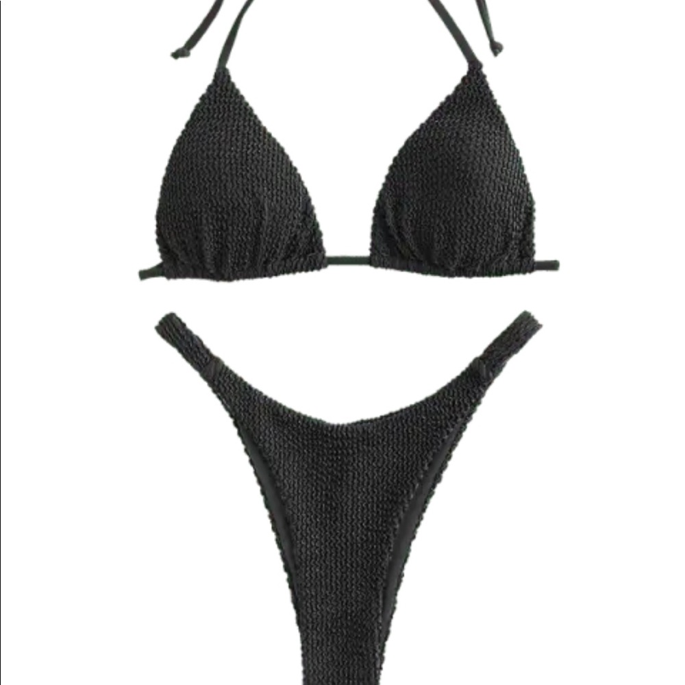 Zaful Black Textured Triangle Bikini - Picture 4 of 7
